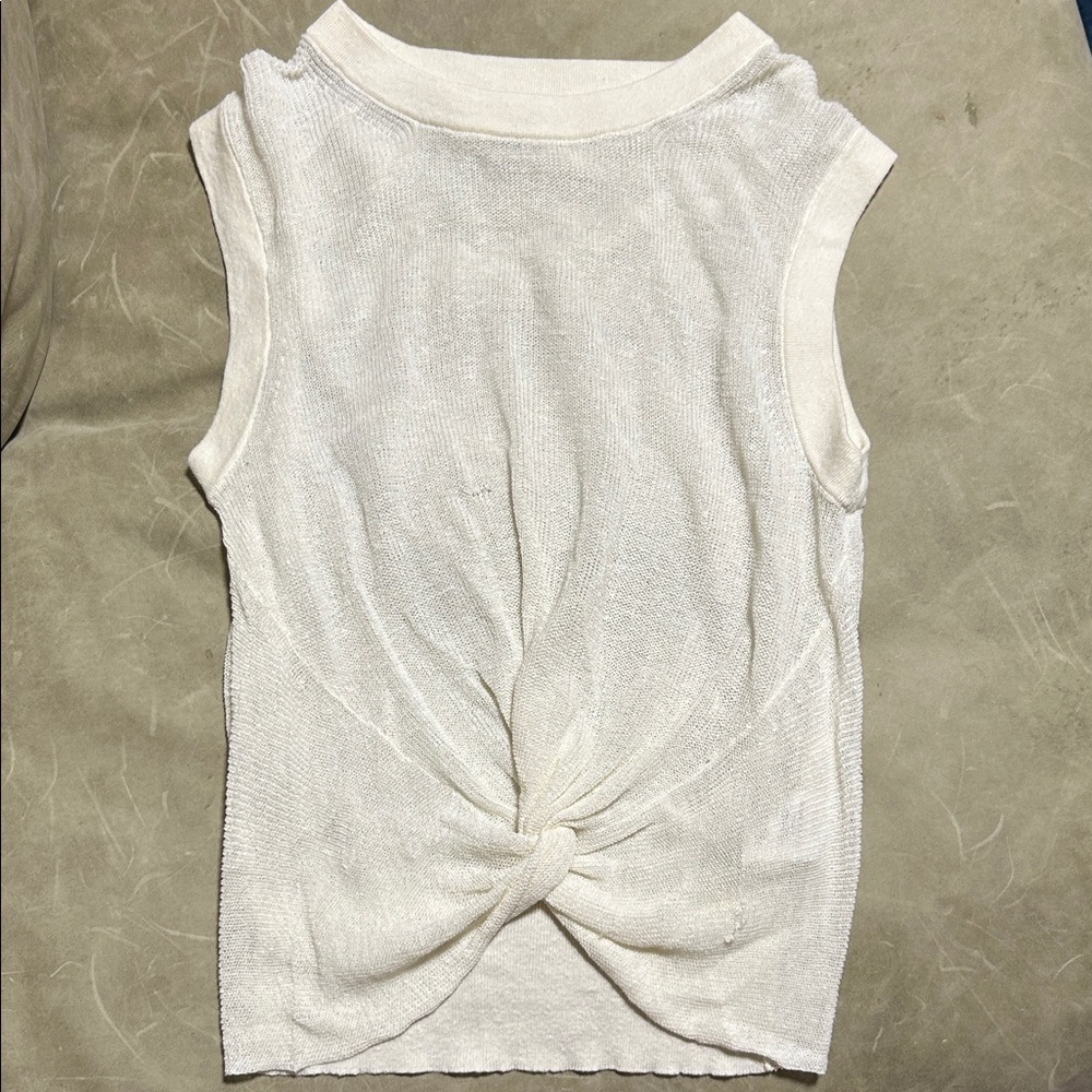 Veronica Beard Ivory Twist-Back Sleeveless Knit Tank